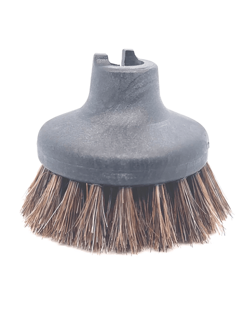 Medium horse hair round brush with brown soft bristles used with steam machine, compatible with 120v and 240v steam cleaners