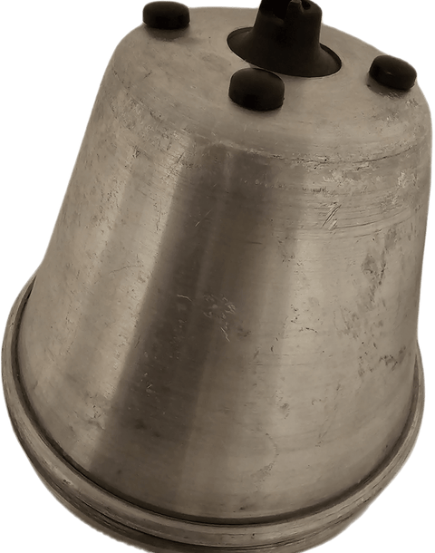 Steam Techs Drain Cone, silver in color, used to eliminate fruit flies and flush drain lines