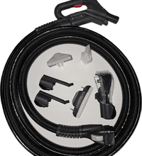 Vacuum upholstery kit including hose and multiuse attachments, used with a steam machine 